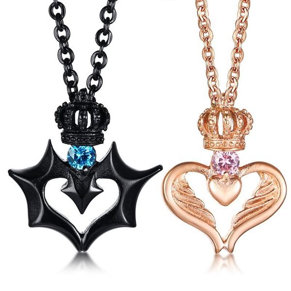 

pendant necklaces fashion accessory stainless steel crown ornament couples with necklace, Silver