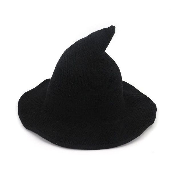 

beanies 2021 women modern witch hat foldable costume sharp pointed wool felt halloween party hats warm autumn winter cap