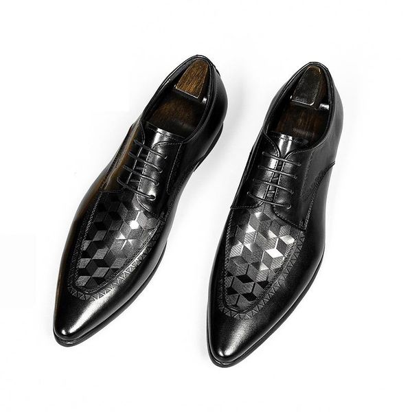 

dress shoes luxury pointed toe wedding men genuine leather mens office work casual business derby szie 37-44, Black