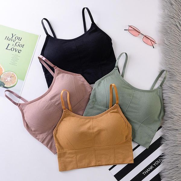 

camisoles & tanks 1pcs bra women sports push up underwear cotton fitness athletic seamless sport bras padded solid vest shockproof anti, Black;white