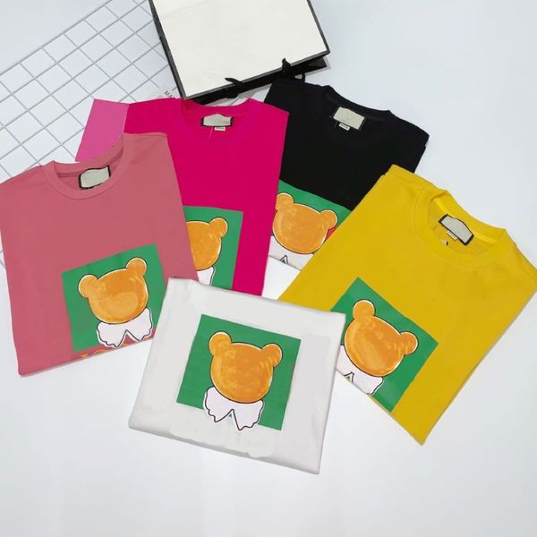 

mens bear printing t-shirts women tshirts boy summer tee casual letter printing tees men's fashion street t-shirt, White;black