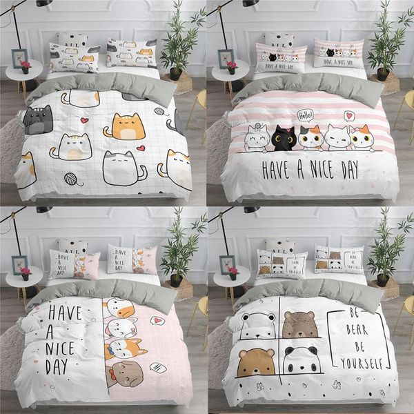 

bedding sets cartoon cat pattern 3d kids set white duvet cover  king size with pillowcase comforter home textiles