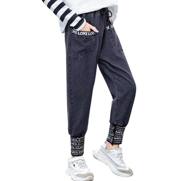 

jeans girl letter kids patchwork teenage children's clothes autumn winter, Blue