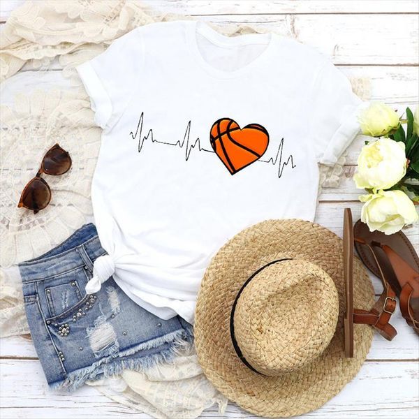 

graphic heartbeat short sleeve fashion womens t shirts print tees clothing, White