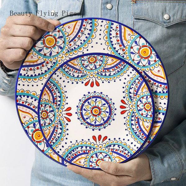 

dishes & plates mediterranean geometric pattern plate set bowl combination ceramic home western dish fruit dessert snack cake