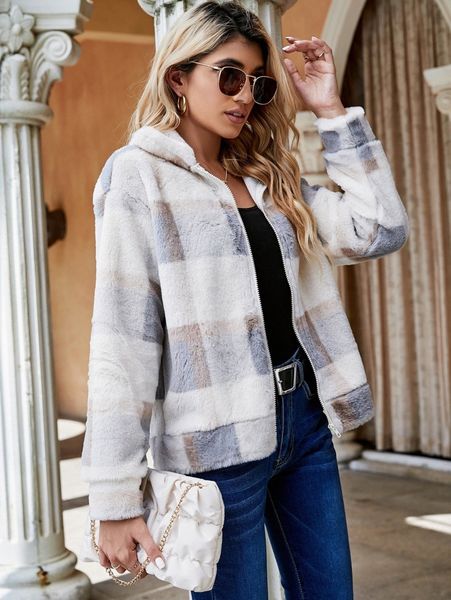 

plaid print zip up flannel jacket y0nb#, Black;brown