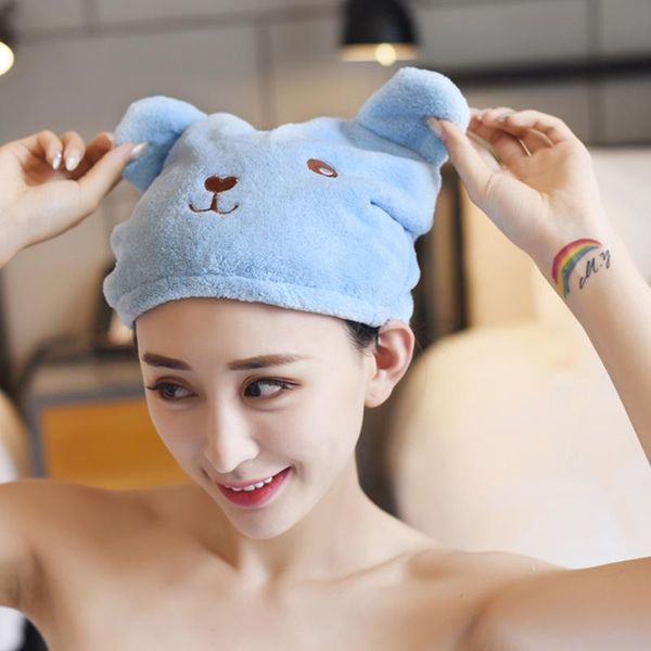 

shower caps cap coral velvet bear hair soft thick strong absorbent turban korean quick-drying