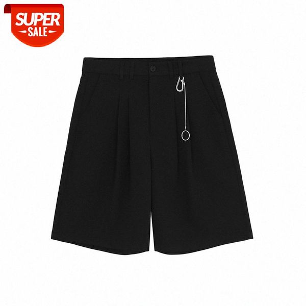 

vibe style chain decoration suit shorts men's loose straight leg pants casual overalls #kc50, Black