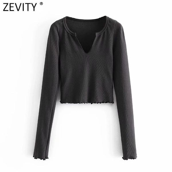 

women's t-shirt zevity 2021 women simply v neck split solid color short chic t shirt ladies long sleeve hem ruffles casual slim crop l, White