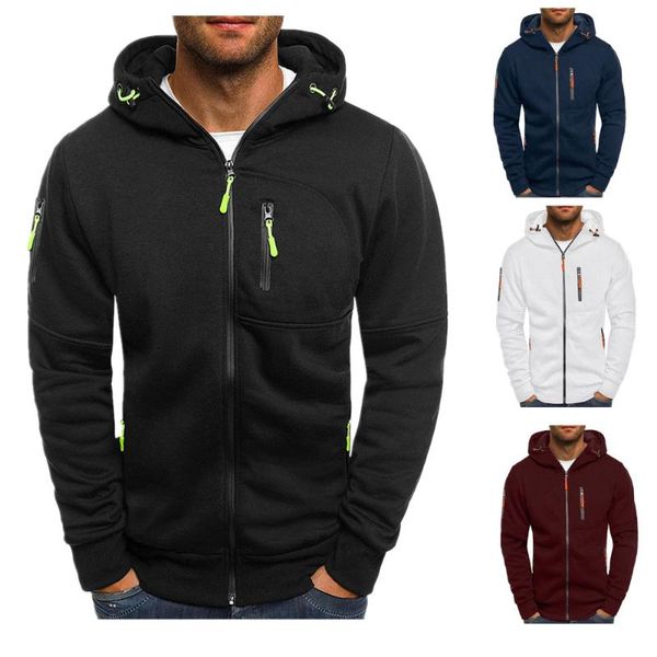 

running jackets autumn and winter men's jacket zipper hoodie casual wear multi-pocket sweatshirt top, Black;red
