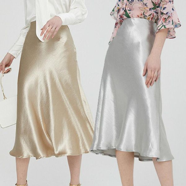 

skirts women ladies fashion loose midi calf length skirt shiny summer unique design evening party office high waist s-xl, Black