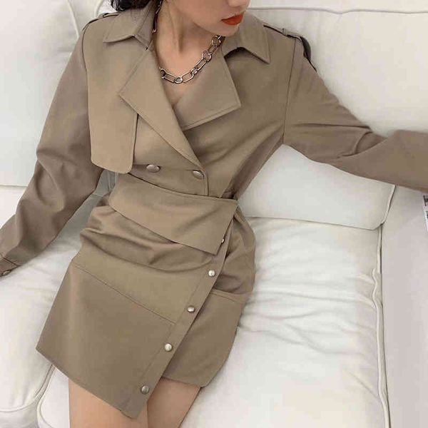 

casual dresses [eam] women gray button irregular split joint dress lapel long sleeve loose fit fashion spring autumn 2022 1u992 7sl0, Black;gray