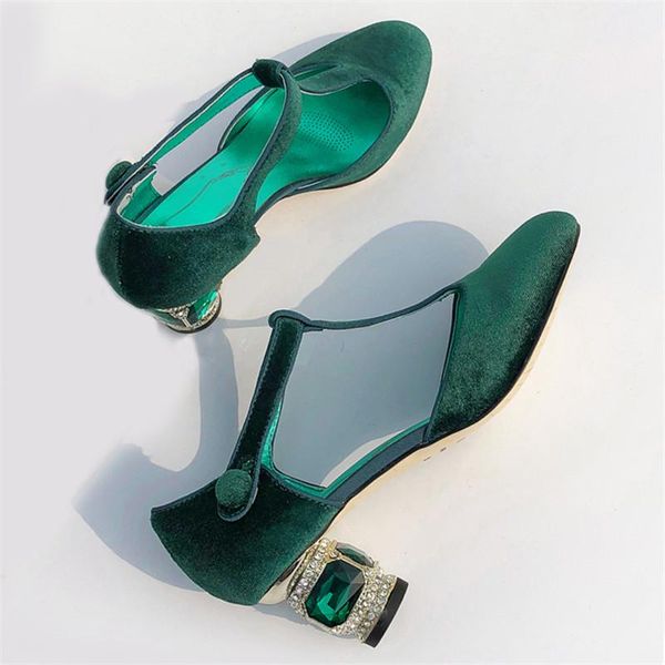 

dress shoes luxo t-strap bombas das mulheres sapatos de veludo dedo do pÃ© redondo calcanhar quadrado cristal partido salto alt, Black