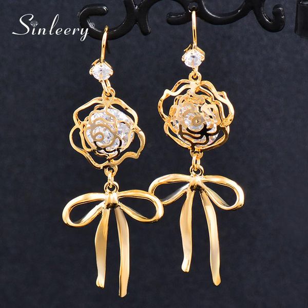 

dangle & chandelier sinleery korean luxury earrings flower bowknot earring for women gold color wedding accessories fashion jewelry 2021 es0, Silver