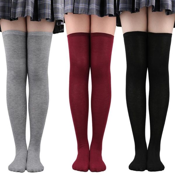 

socks & hosiery women over knee thigh high stockings for ladies girls warm black white solid color