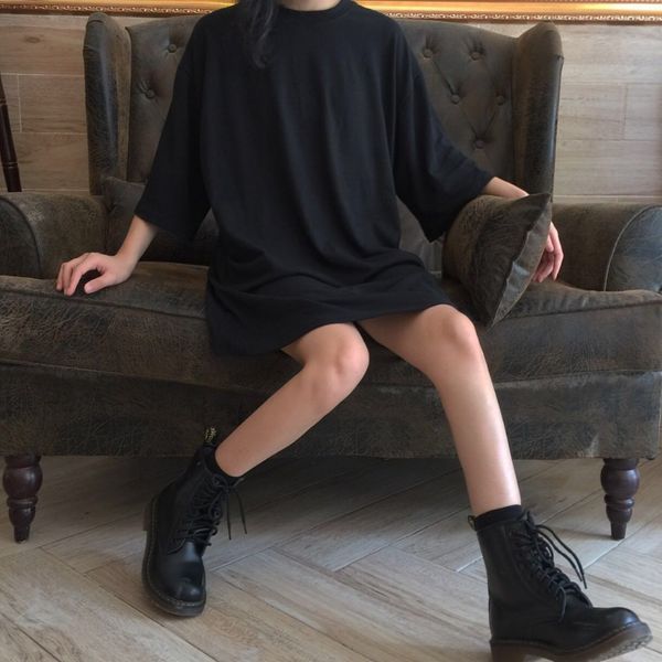 

harajuku fashion black female shirts summer japanese gothic vintage casual street wear oversized women slim tshirt, White