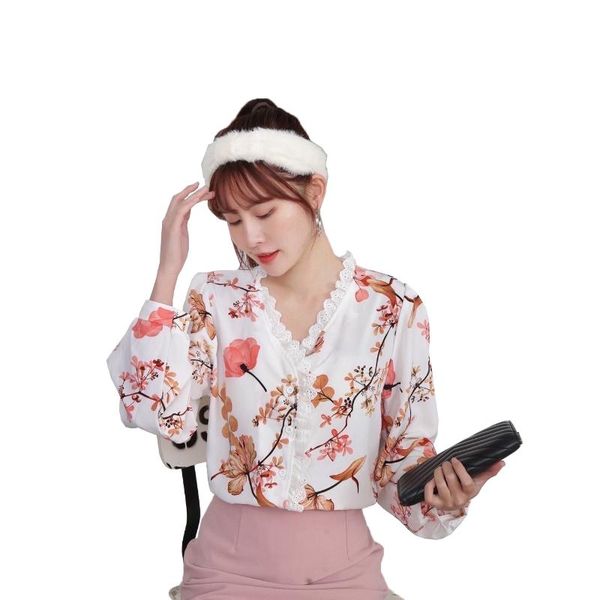 

women's blouses & shirts yoming a good-selling casual loose short thin cchiffon long-sleeved ladies shirt, White