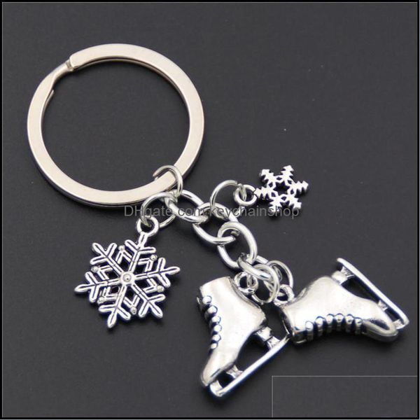 

keychains fashion accessories 10pcsier color ice skates snowflake pendant key ring skating chain keychain jewelry for winter gift drop deliv, Silver