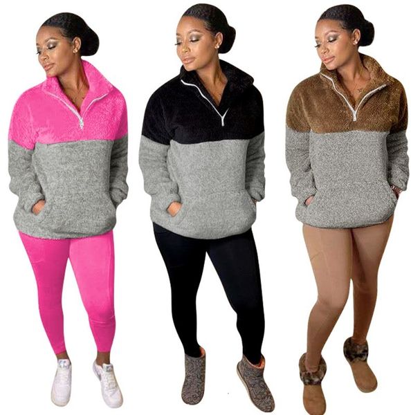 

women's two piece pants womens designer 2 tracksuits zip neck panelled sports loungewear long sleeve pullover slim coral fleece bodyco, White