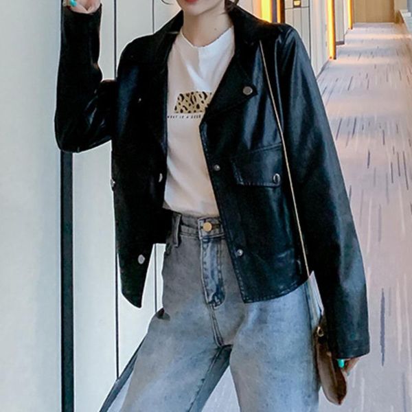 

women's jackets personality fashion leather coat elegant all-matching youthful-looking comfortable soft 2021 spring and autumn, Black;brown