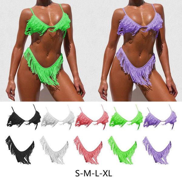 

women's swimwear women high waist tassel bikini swimsuit female bandeau thong brazilian biquini set bathing suit bather, White;black