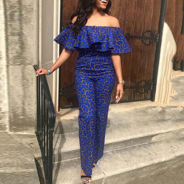 

women's jumpsuits & rompers blue print off shoulder jumpsuit women elegant backless party overalls fashion long summer 2021 ladies, Black;white