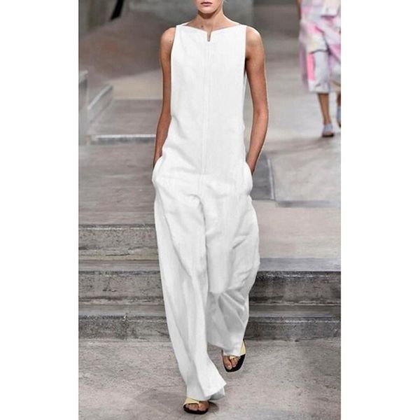 

women's jumpsuits & rompers summer women jumpsuita fashion casual loose solid color sleeveless 2021 pockets wide leg high waist, Black;white