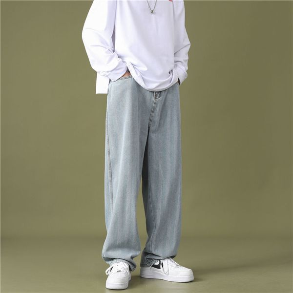 

Korean Wide Leg Jeans Mens Fashion Casual Striped Jeans Men Streetwear Loose Hip-hop Straight Denim Trousers Mens -2XL, Light blue