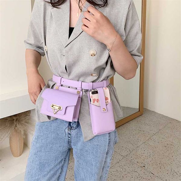 

2 piece women's belt bag luxury designer tactical waist bags female leather flap fanny pack shoulder crossbody chest bag purse 220112