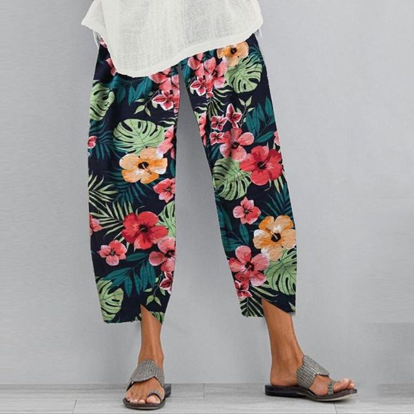

vintage print harem pants women trousers casual elastic waist cotton linen wide leg loose pantalon summer plus size#w3 women's & capris, Black;white