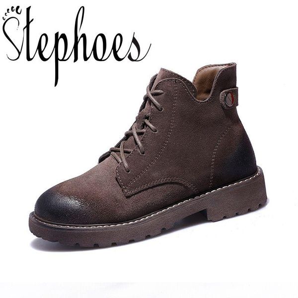 

boots stephoes women fashion genuine leather autumn british style ankle motorcycle short shoes botas mujer, Black