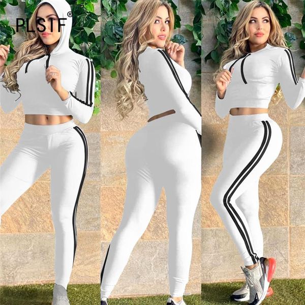 

women's tracksuits women fashion simple solid color round neck long sleeves crop and tight leggings 2 pieces set high street lady, Gray