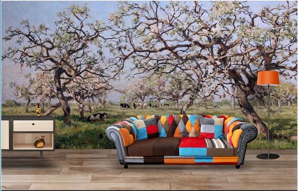 

custom mural 3d po wallpaper european grassland pasture big tree blue sky scenery living room for wall 3 d wallpapers