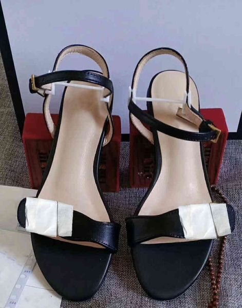 

sandals double golden women flat real leather designer shoe hardware ankle strap dress wedding shoes with box 261 yag5, Black