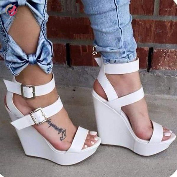 

original intention white sandals woman wedges high platform 3 buckles straps elegant casual prom female plus size1, Black