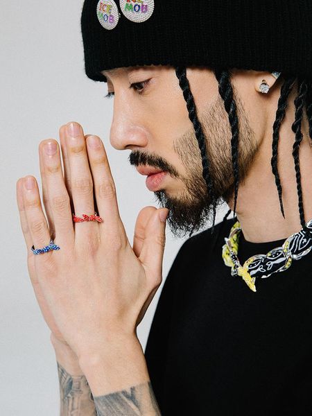 

cluster rings 2021 cashew flower bandana-shaped couple ring, simple hip-hop blue,red optional gift for her engagement women, Golden;silver
