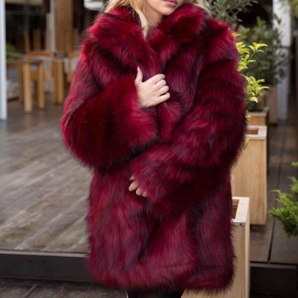 

women's fur & faux 2021 ladies trend stand-up imitation mid-length fashion lady coat warmth a, Black