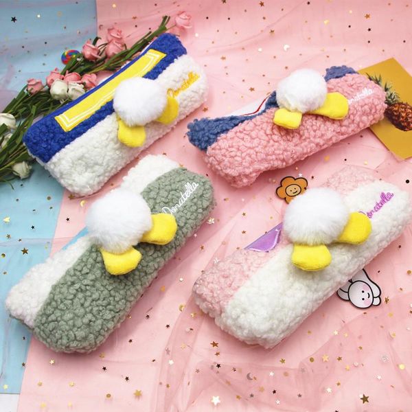 

plush tail pencil case large capacity kawaii cute flannel bag stationery storage organizer pouch bags