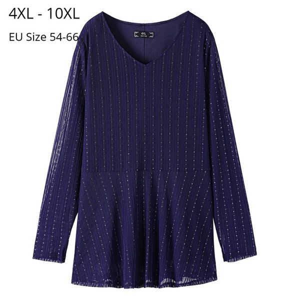

polo plus size 10xl 8xl 6xl 4xl women long sleeve spring t shirt femme v neck striped mesh slim tshirts for mujers, White