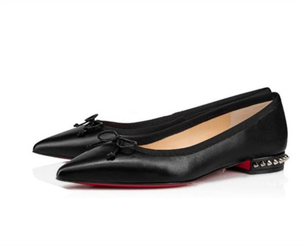 

2022 summer dresses bow classic ballet flat black shiny leather party red bottom flat gorgeous women shoes toes pumps dress shoes eu34-43
