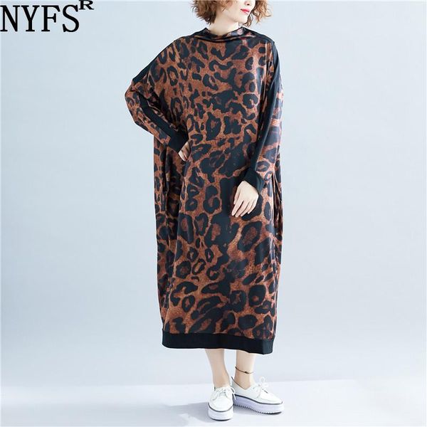 

women casual loose women's dress leopard knit long sleeve vestido de mujer femme robe dresses for, Black;gray