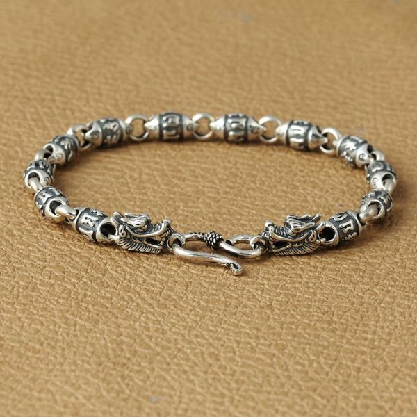 

link, chain thai silver craft ornament fashion six words mantra faucet bracelet s925 sterling men's versatile wrist, Black