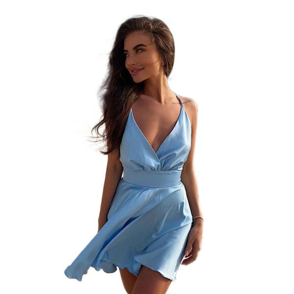 

plunge v-neck bodycon party dresses for women summer sleeveless mini dress backless a-line beach satin 2021 casual, Black;gray