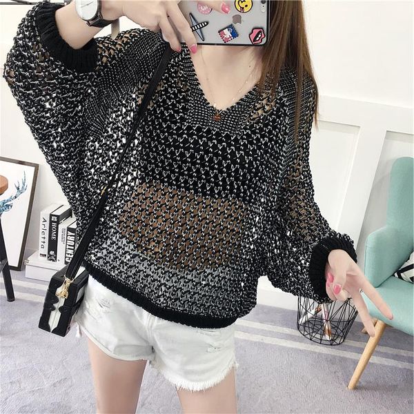 

women's sweaters jchb oversized loose korean style women hollow o-neck long sleeve jumper ladies pullover plus size casual female knit, White;black