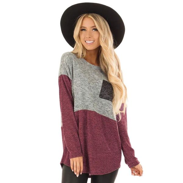 

women's t-shirt womens shirts with pocket patchwork long sleeve tshirt 2021 women clothes streetwear tunic ladies fashion clothing, White