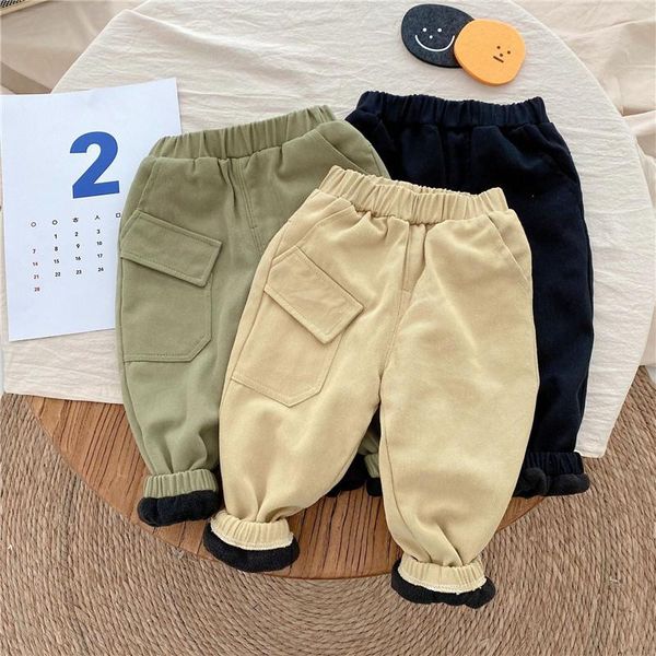 

trousers toddler baby pants winter thick warm boys clothing 2021 autumn plus velvet kids solid color casual cotton for girl boy, Blue