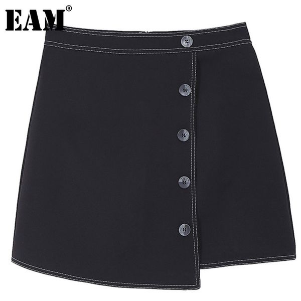 

[eam] high waist black irregular single breasted half-body temperament skirt women fashion summer 1dd6500 21512