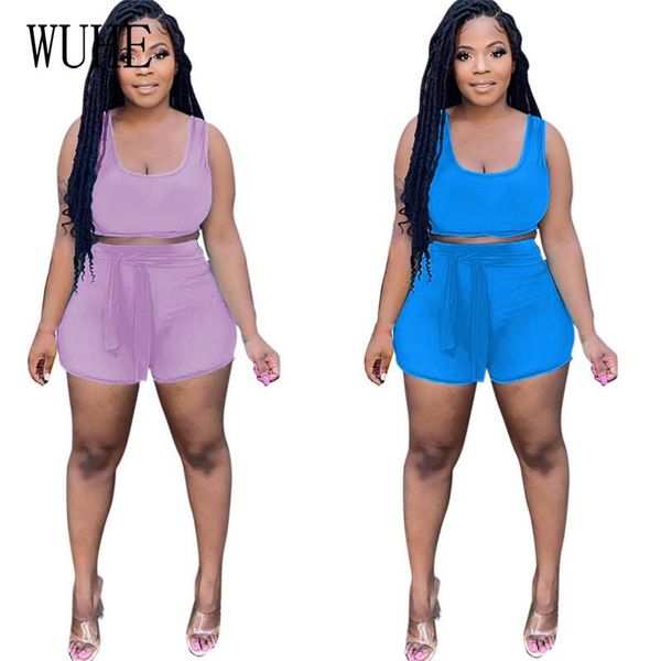 

women's tracksuits wuhe sports fitness two piece suits square collar off shoulder sleeveless tanks lace up short pants casual outfit, Gray