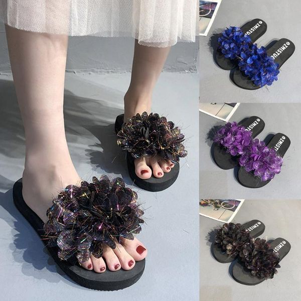 

shoes woman fashion slip-on flowers open toe cloth breathable slipper comfortable flip-flops women flip flops zapatos mujer 3.18 slippers, Black