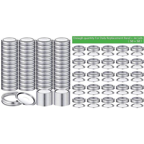 

kitchen storage & organization 100 pieces canning jar lids and bands set split-type with silicone seals rings leak proof secure